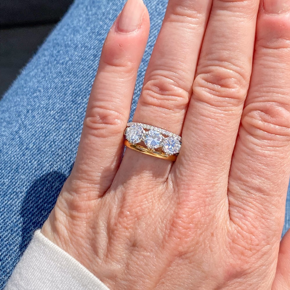 Mid Century 2.00 Carat Transitional Cut Diamond Trilogy Ring, circa 1960 View X