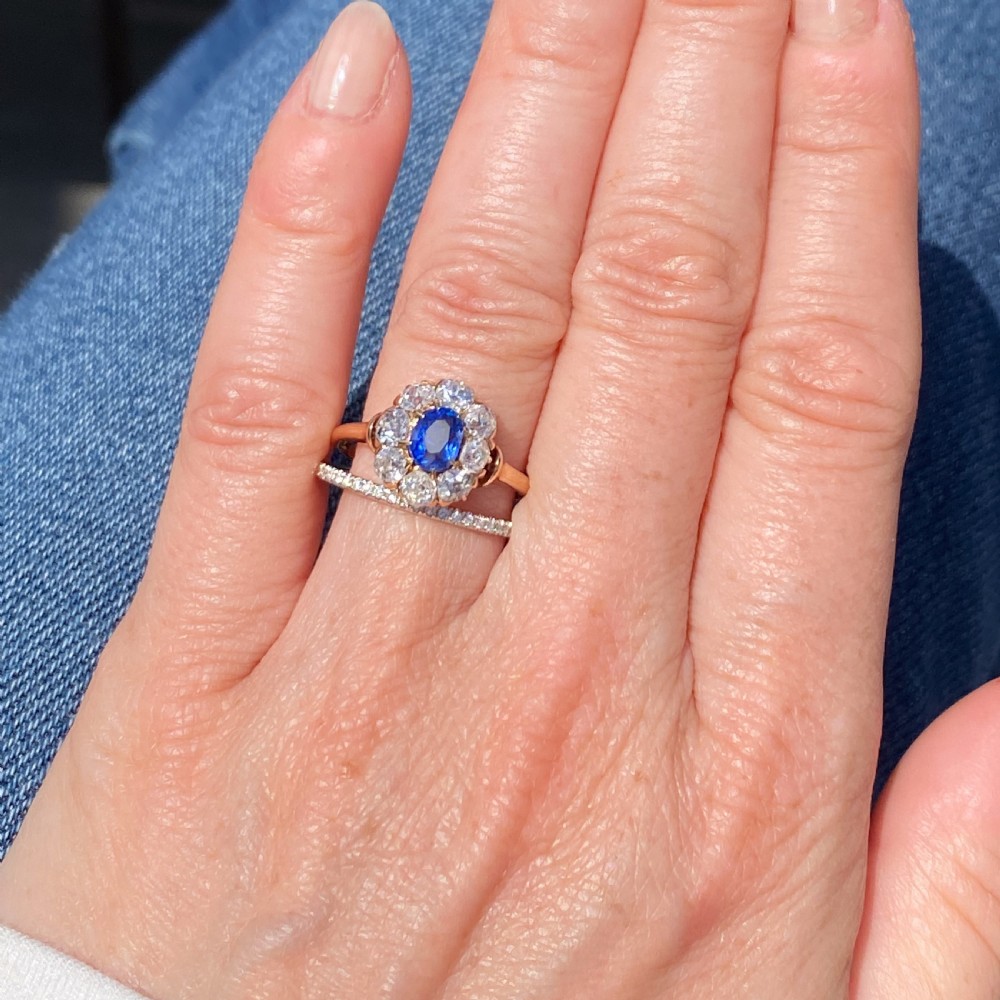 Victorian 0.63 Carat Sapphire & 0.90 Carat Diamond Ring, circa 1890 View X