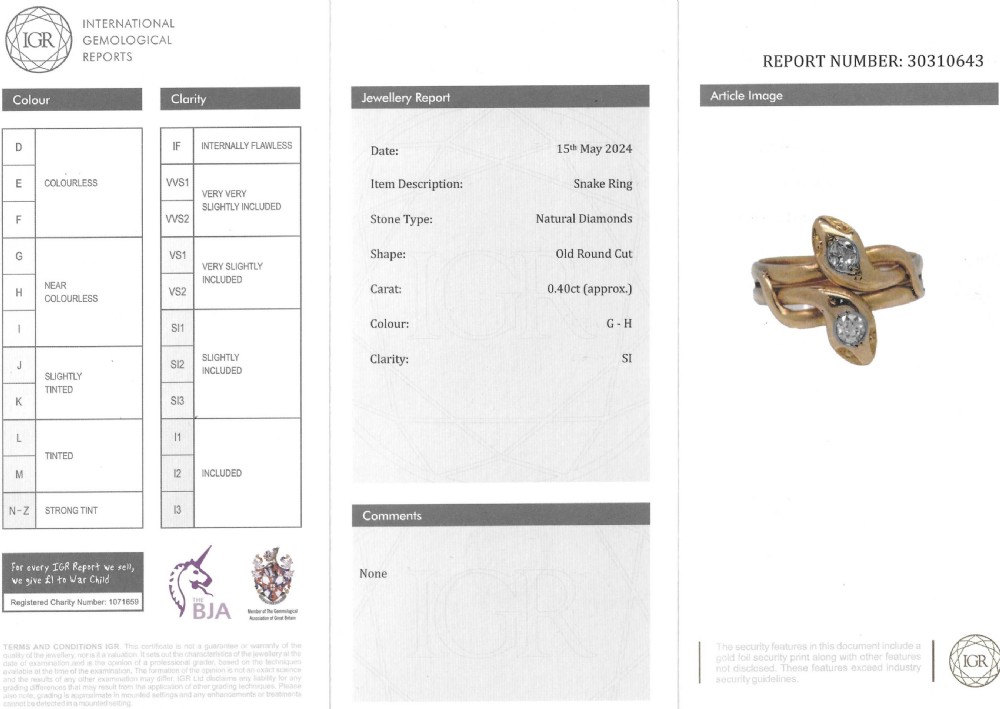 Victorian 0.40 Carat Old Cut Diamond Snake Ring, circa 1900 View X