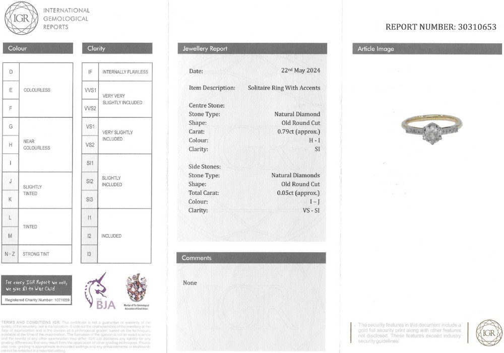 Art Deco 0.79 Carat Old Cut Diamond Engagement Ring, circa 1925 View VIII