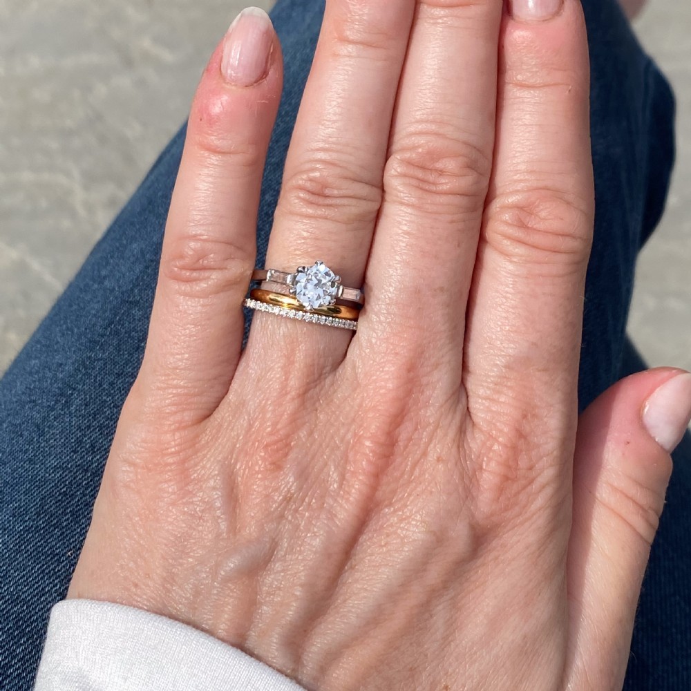 Mid Century 0.91 Carat Old Cut Diamond Engagement Ring, circa 1950 View X