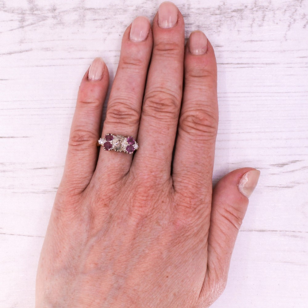 Edwardian 1.25 Carat Old Cut Diamond & Ruby Cluster Ring, circa 1905 View VII