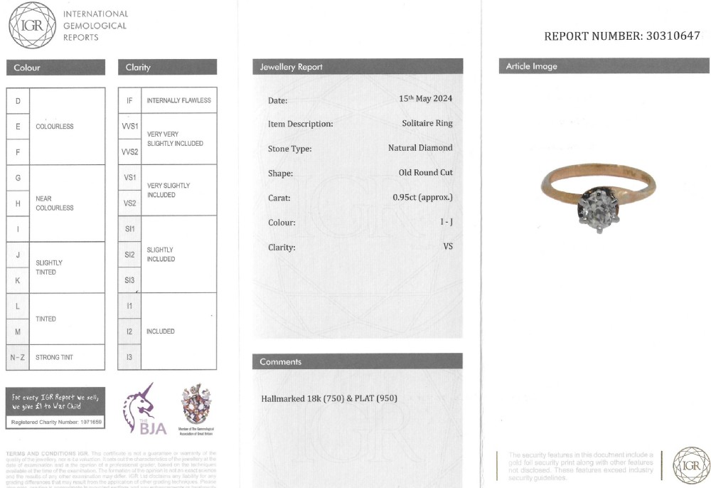 Edwardian 0.95 Carat Diamond Solitaire Ring, circa 1910 View X