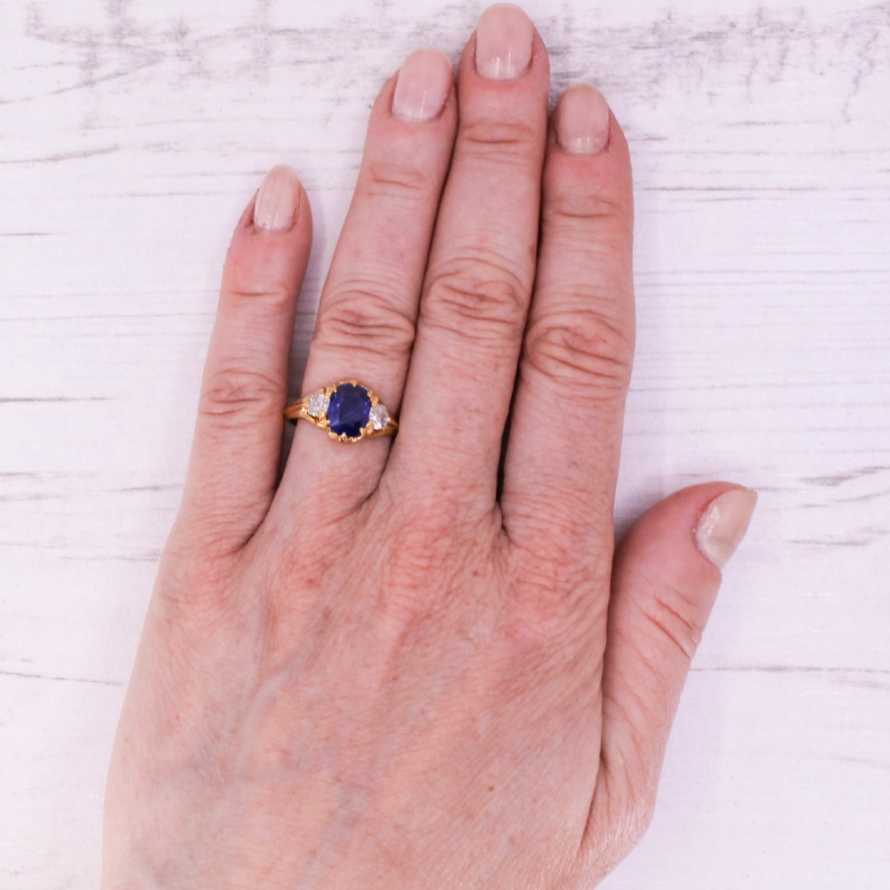 Victorian 1.54 Carat Sapphire & 0.40 Carat Diamond Trilogy Ring, circa 1890 View VII