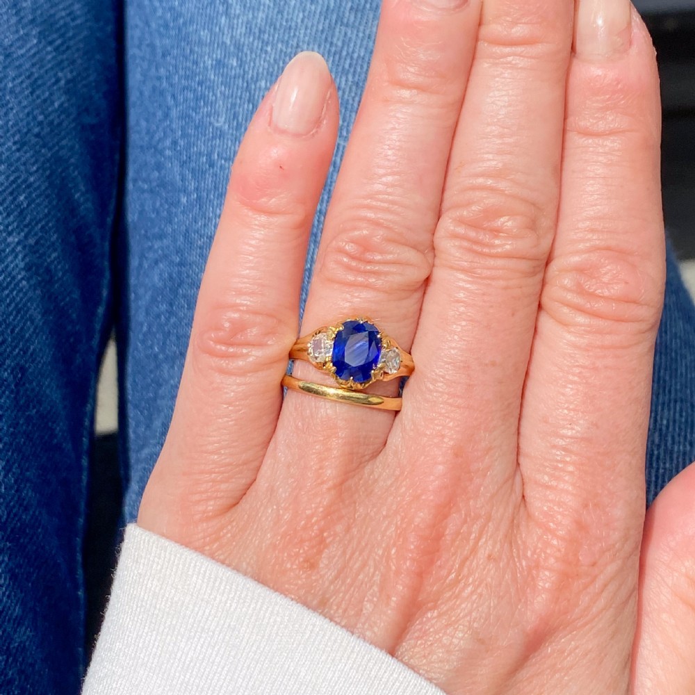 Victorian 1.54 Carat Sapphire & 0.40 Carat Diamond Trilogy Ring, circa 1890 View IX