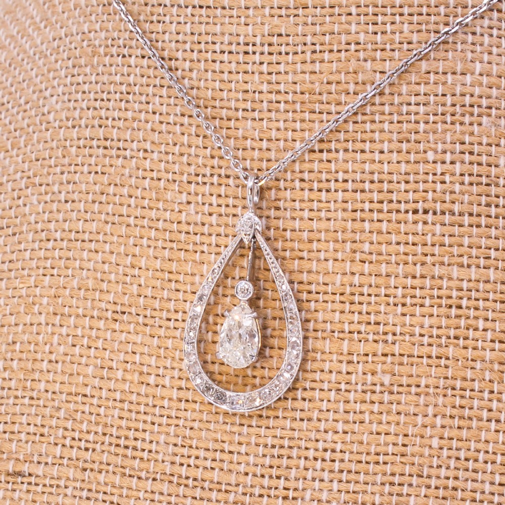 Art Deco 1.10 Carat Old Pear Cut Diamond Pendant, circa 1940