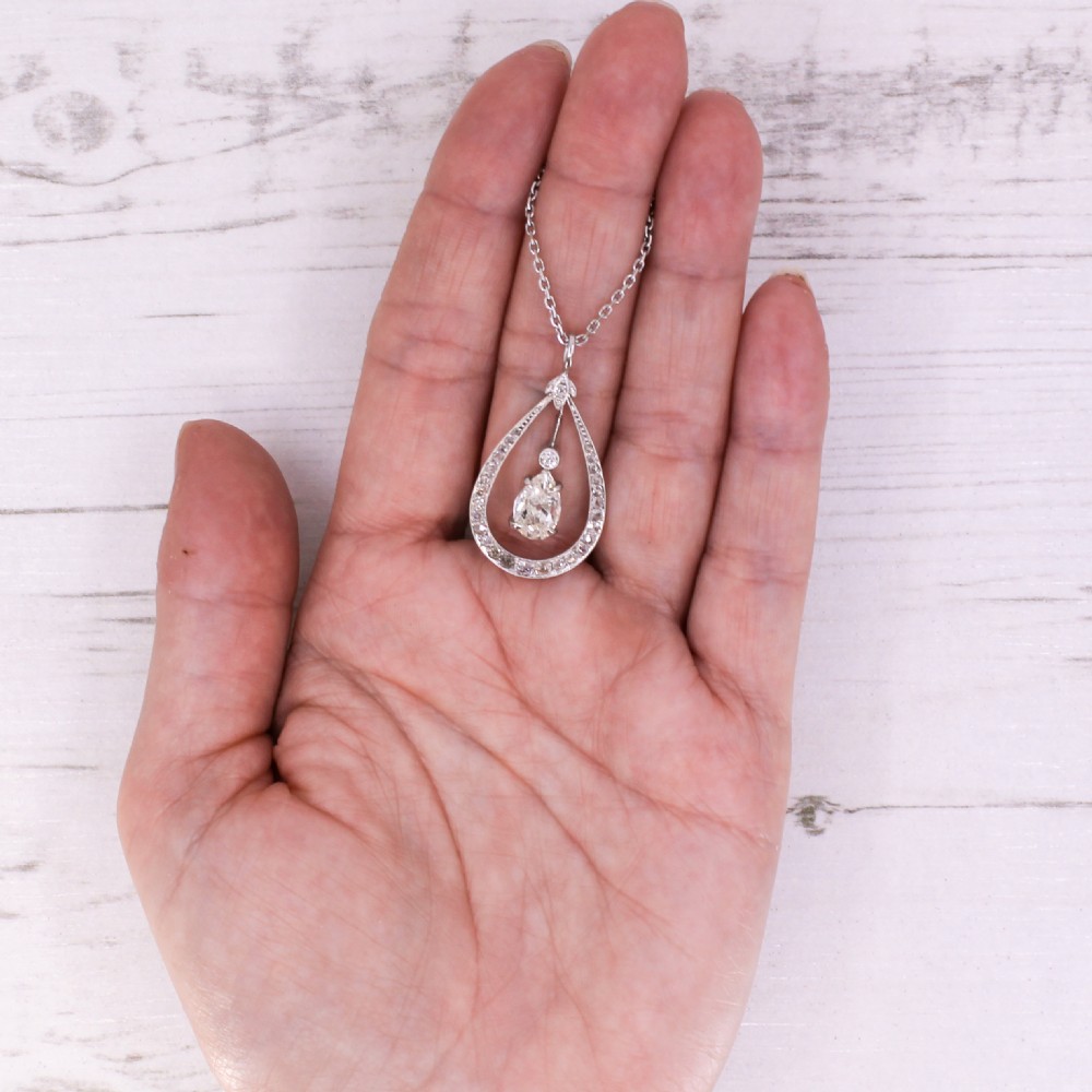 Art Deco 1.10 Carat Old Pear Cut Diamond Pendant, circa 1940 View VII