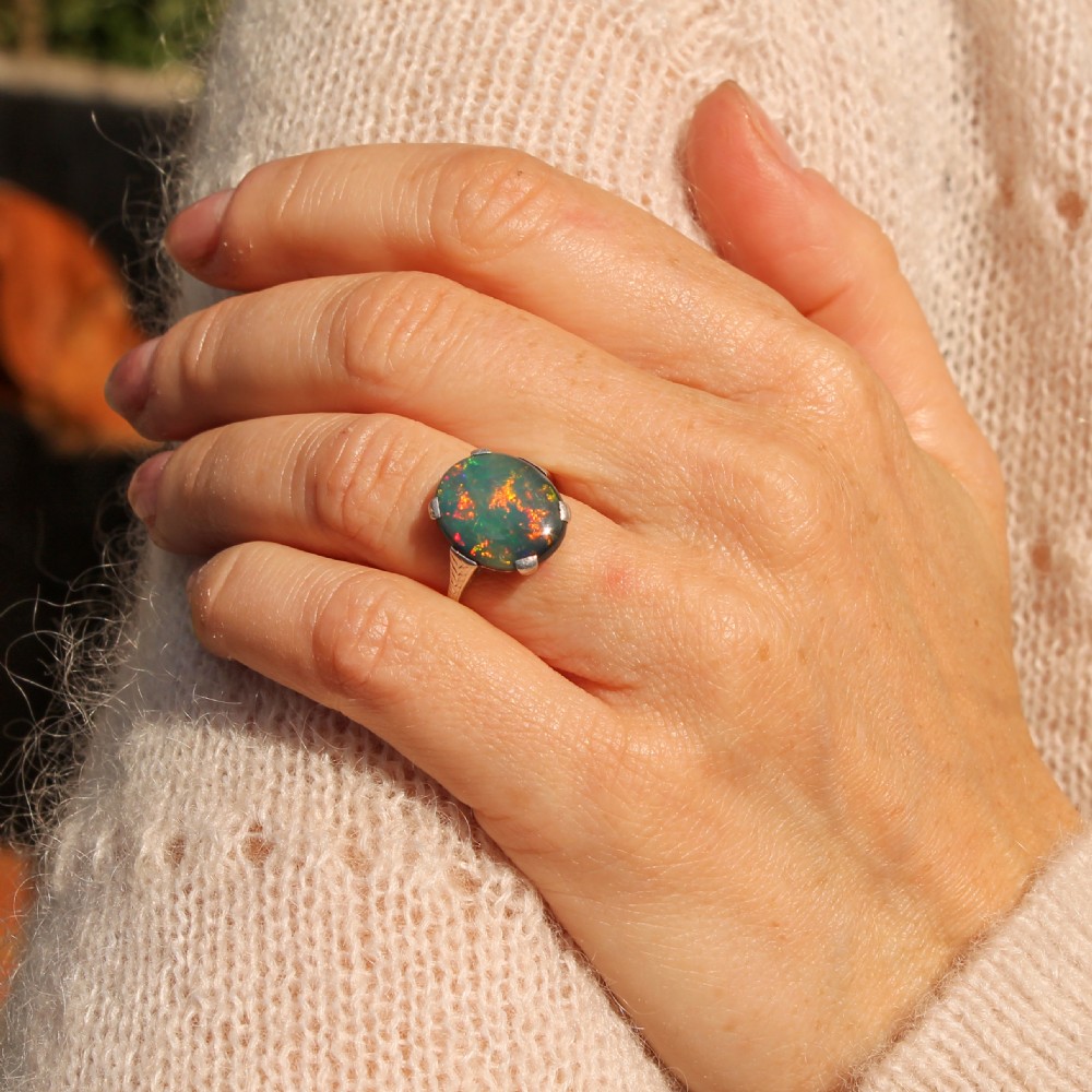 Art Deco 4.24 Carat Black Opal Solitaire Ring, circa 1935 View II