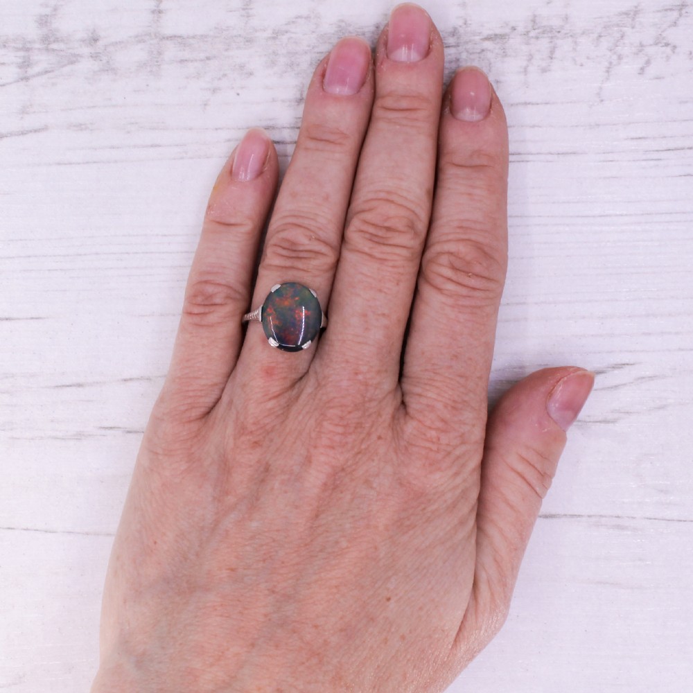 Art Deco 4.24 Carat Black Opal Solitaire Ring, circa 1935 View VIII