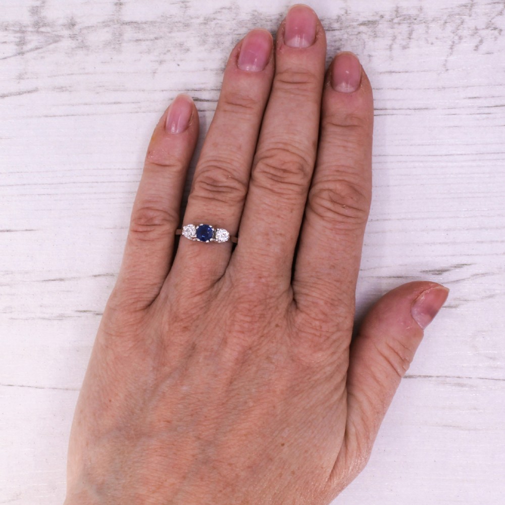 Art Deco 0.54 Carat Natural Sapphire & Old Cut Diamond Trilogy Ring, circa 1930 View VII