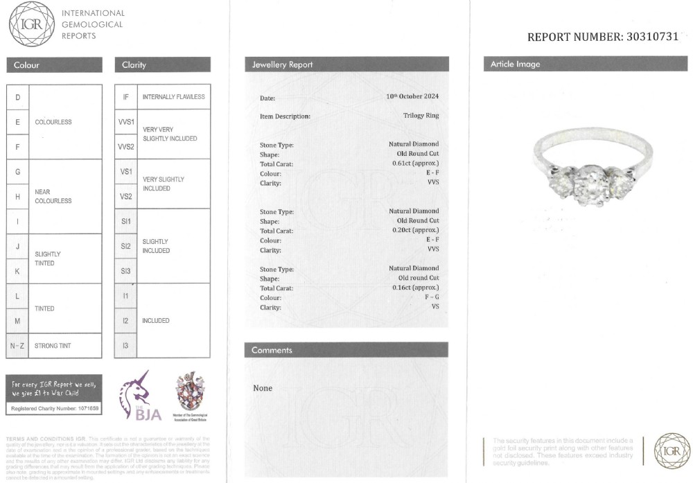 Art Deco 0.97 Carat Old Cut Diamond Three-Stone Ring, circa 1930 View VIII