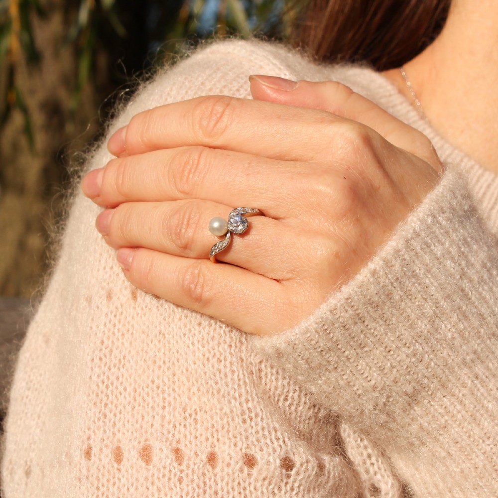 Edwardian Natural Pearl & 0.70 Carat Old Cut Diamond Ring, circa 1910 View VII