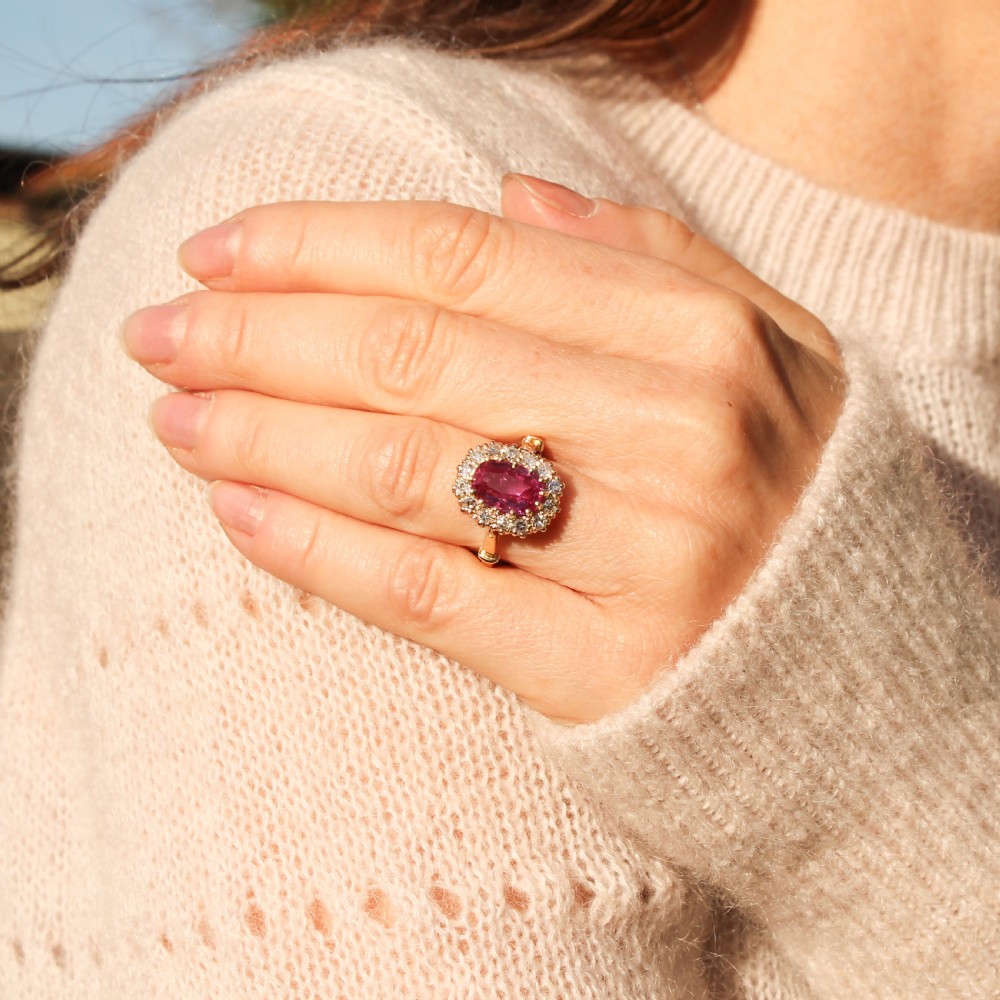 Art Deco 2.65 Carat Ruby & Diamond Cluster Ring, circa 1920 View VII