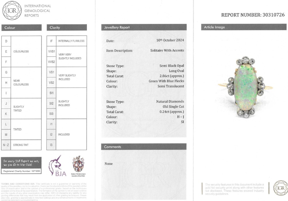 Art Deco 2.86 Carat Opal & Diamond Ring, circa 1930 View VIII