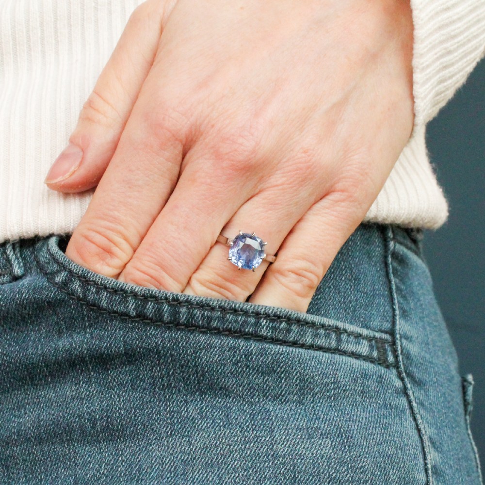 Art Deco 4.87 Carat Natural Sapphire Solitaire Ring, circa 1925 View II