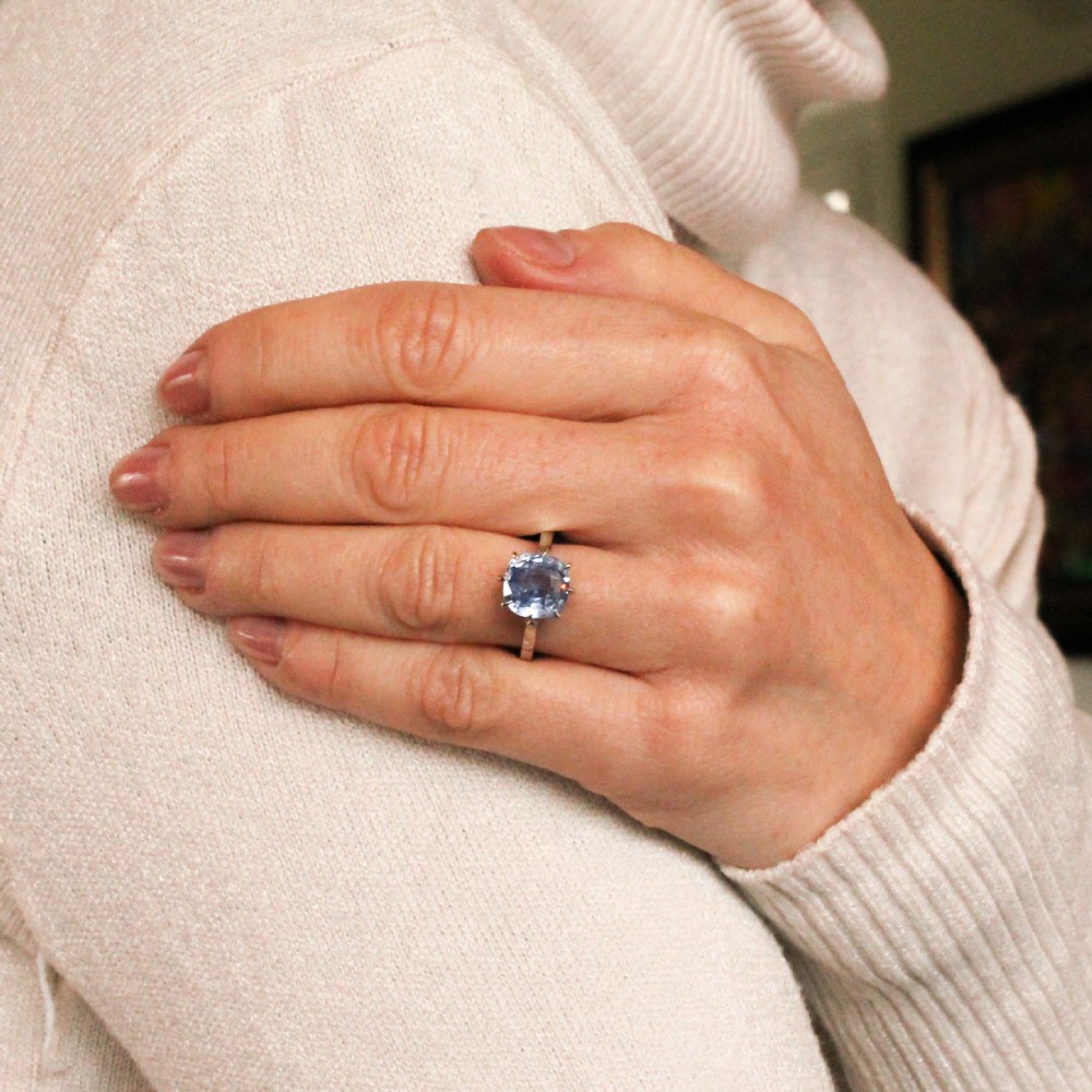 Art Deco 4.87 Carat Natural Sapphire Solitaire Ring, circa 1925 View VI