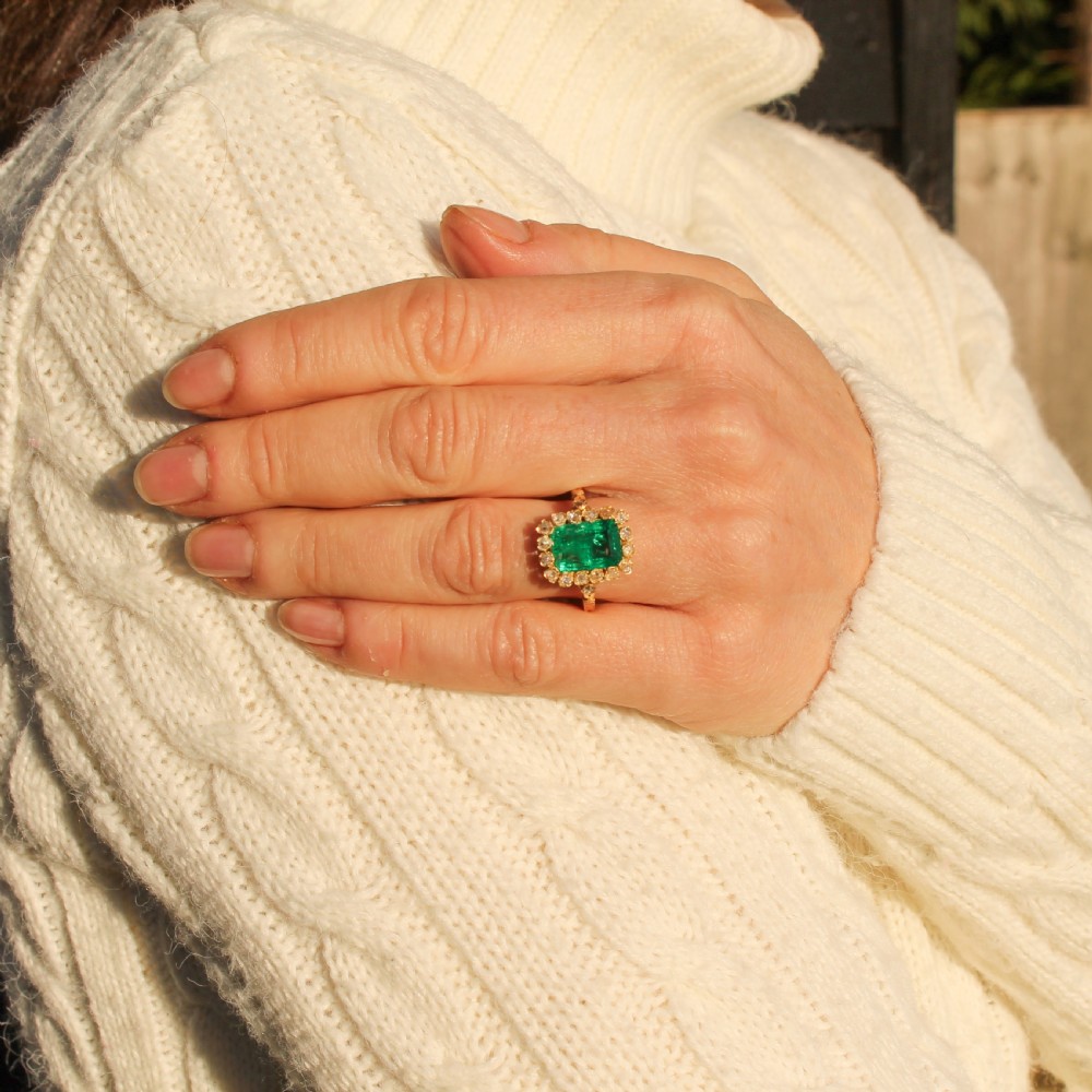 Art Nouveau 2.80 Carat Colombian Emerald & Old Cut Diamond Ring, circa 1900 View VI
