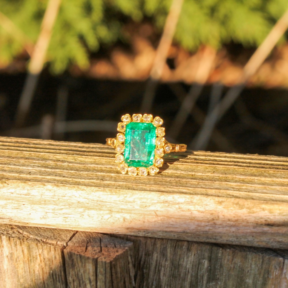 Art Nouveau 2.80 Carat Colombian Emerald & Old Cut Diamond Ring, circa 1900 View IX