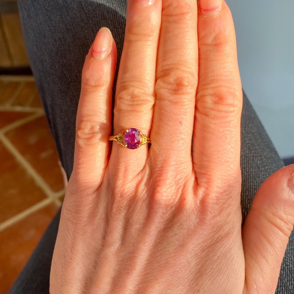 Art Nouveau 1.65 Carat Ruby Solitaire Ring, circa 1910 View VII