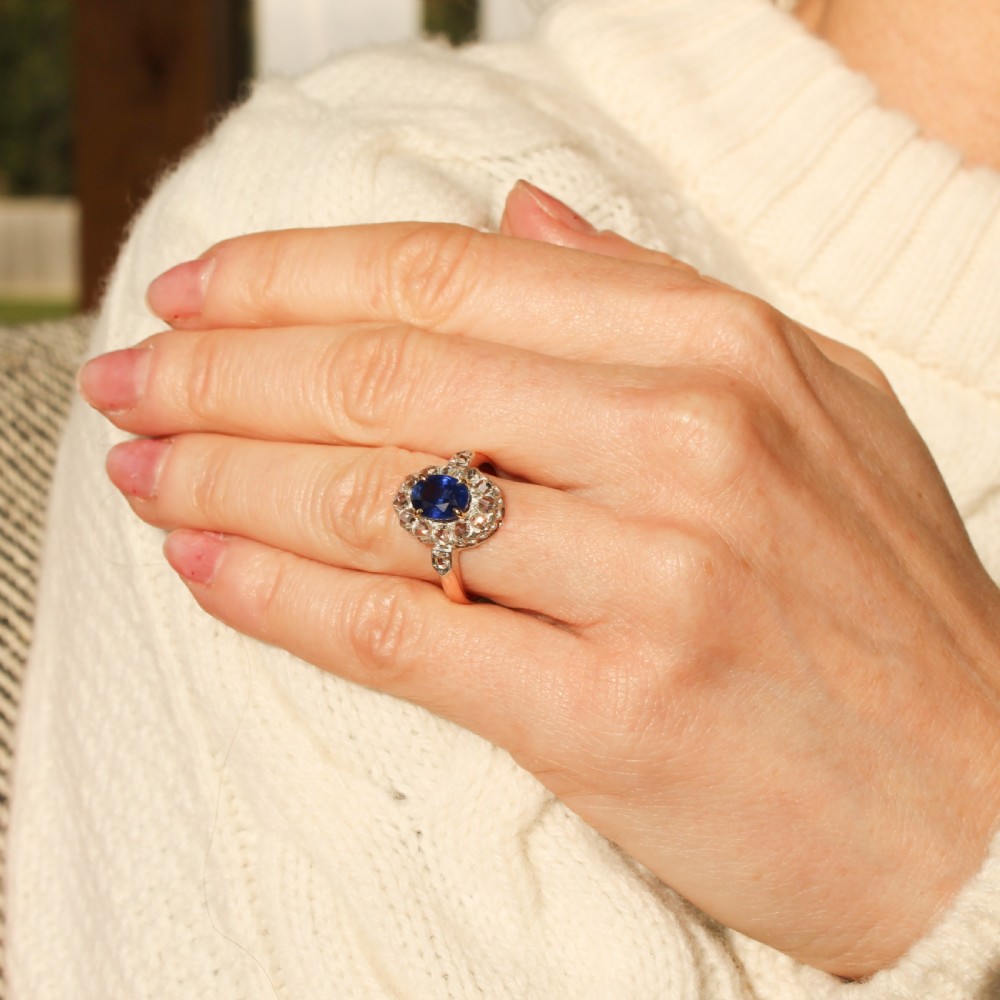 Art Deco 1.53 Carat Ceylon Sapphire & Rose Cut Diamond Ring, circa 1930 View VI