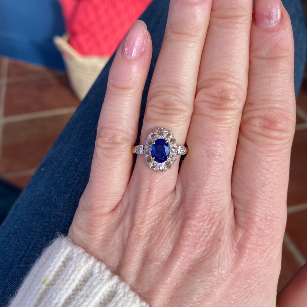 Art Deco 1.53 Carat Ceylon Sapphire & Rose Cut Diamond Ring, circa 1930 View VII
