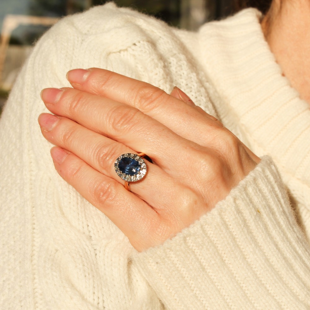 Mid Century 3.27 Carat Burmese Sapphire & Diamond Ring View II