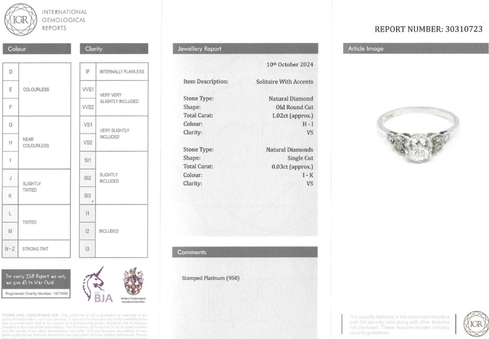 Art Deco 1.02 Carat Old Cut Diamond Engagement Ring, circa 1915 View VIII