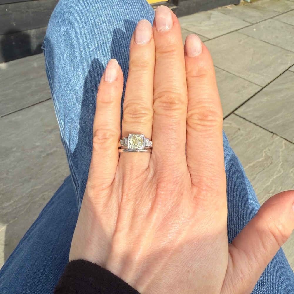 Mid Century 1.00 Carat Light Fancy Yellow Old Cut Diamond Ring, circa 1950 View VI