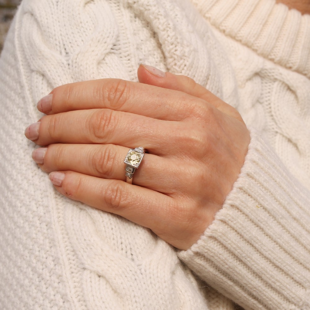 Mid Century 1.00 Carat Light Fancy Yellow Old Cut Diamond Ring, circa 1950 View VII