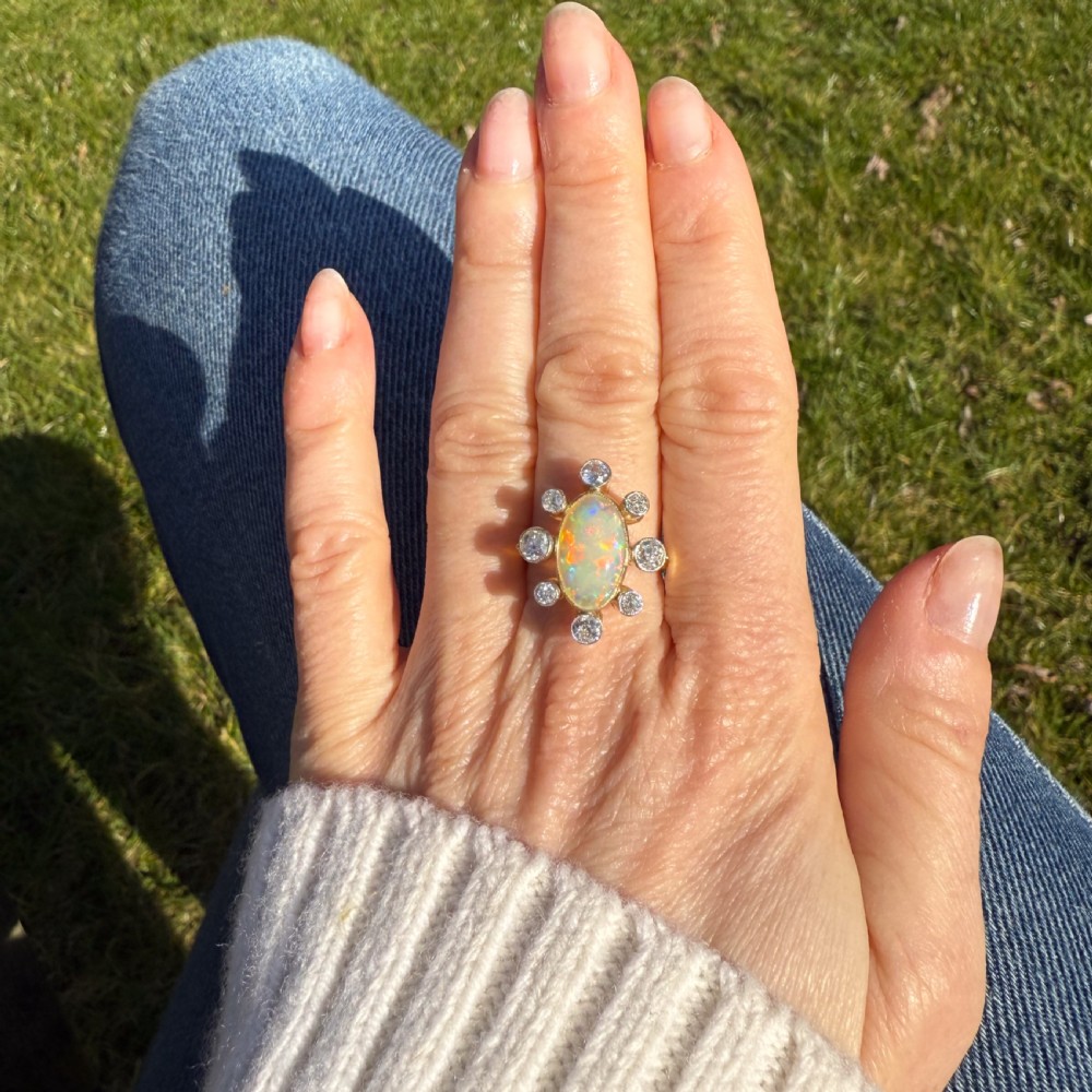 Art Deco 1.83 Carat Opal & 1.54 Carat Diamond Ring, circa 1920 View VI