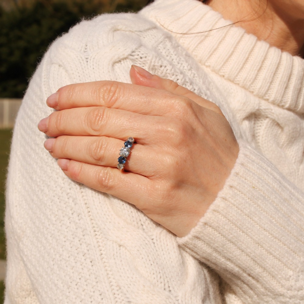 Art Deco 0.95 Carat Diamond & 0.82 Carat Sapphire Five Stone Ring, circa 1920 View VII