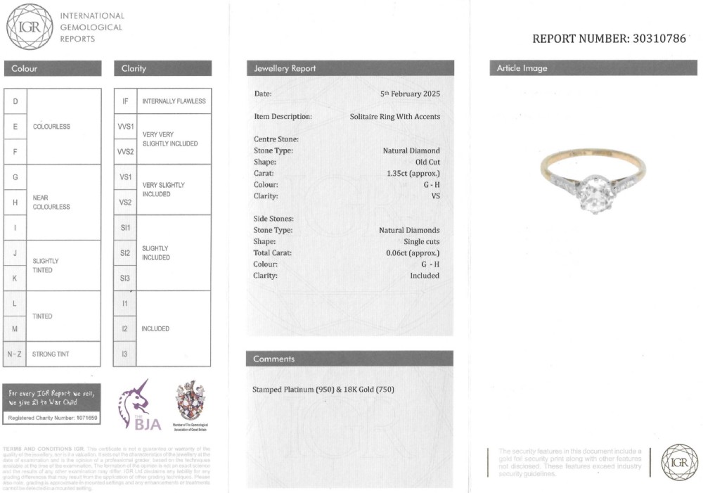 Art Deco 1.35 Carat Old Cut Diamond Engagement Ring, circa 1935 View IX