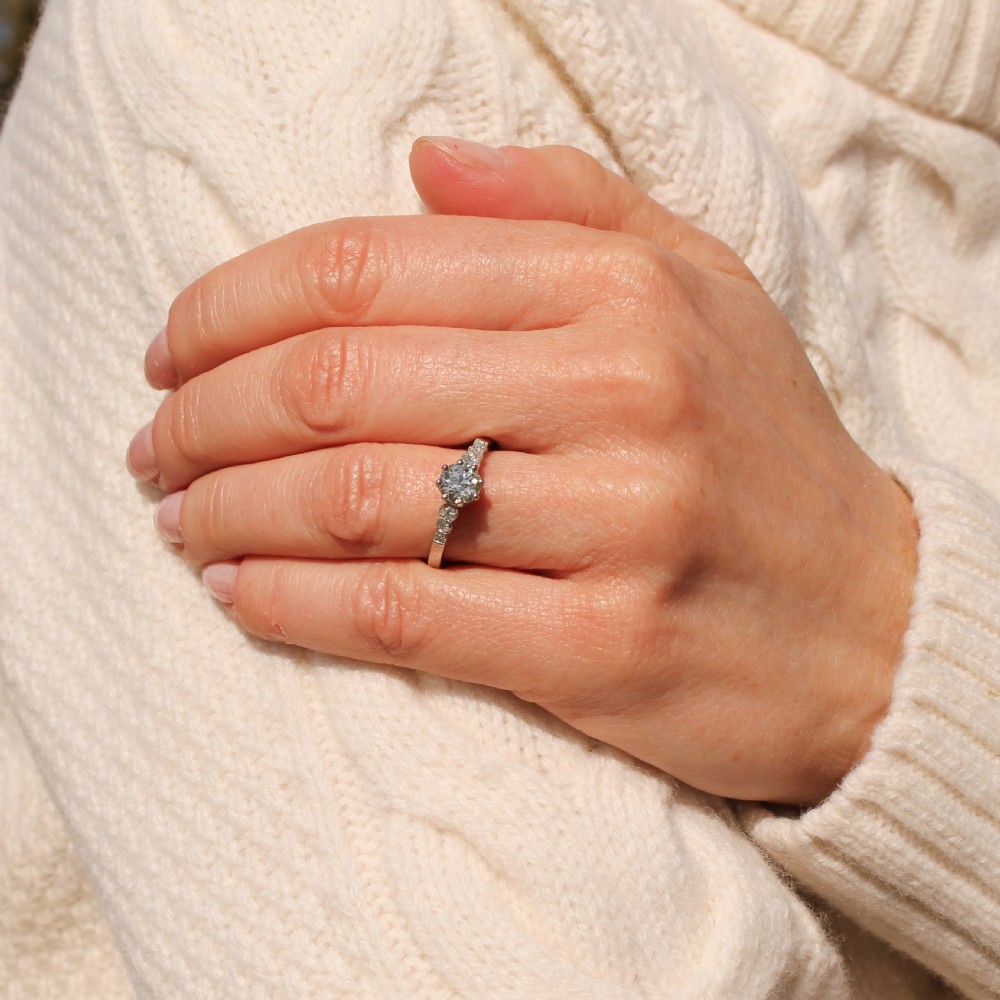 0.80 Carat Old Cut Diamond Engagement Ring, Platinum View VI
