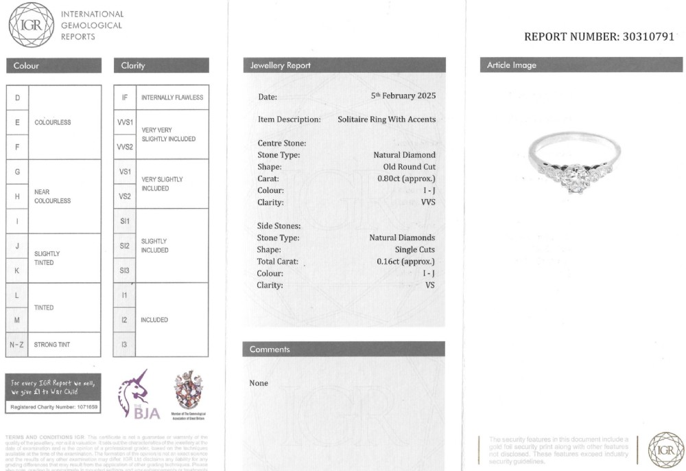 0.80 Carat Old Cut Diamond Engagement Ring, Platinum View VIII