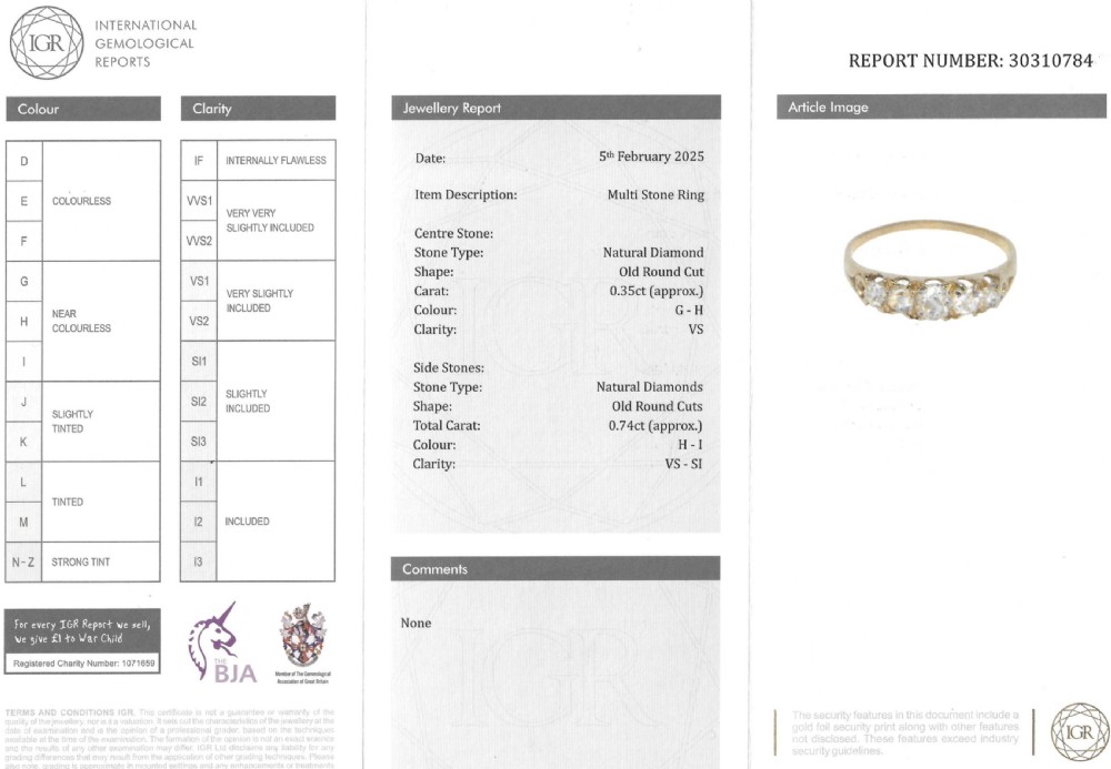 Victorian 1.09 Carat Old Cut Diamond Five Stone Ring, circa 1900 View VIII