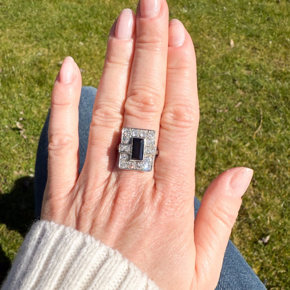 Art Deco 1.66 Carat Sapphire & 1.80 Carat Old Cut Diamond Ring, circa 1940 View VII