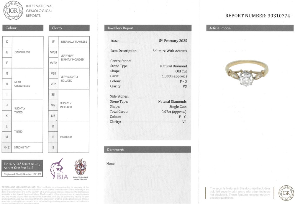Art Deco 1.00 Carat Old Cut Diamond Engagement Ring, 1930 View VIII