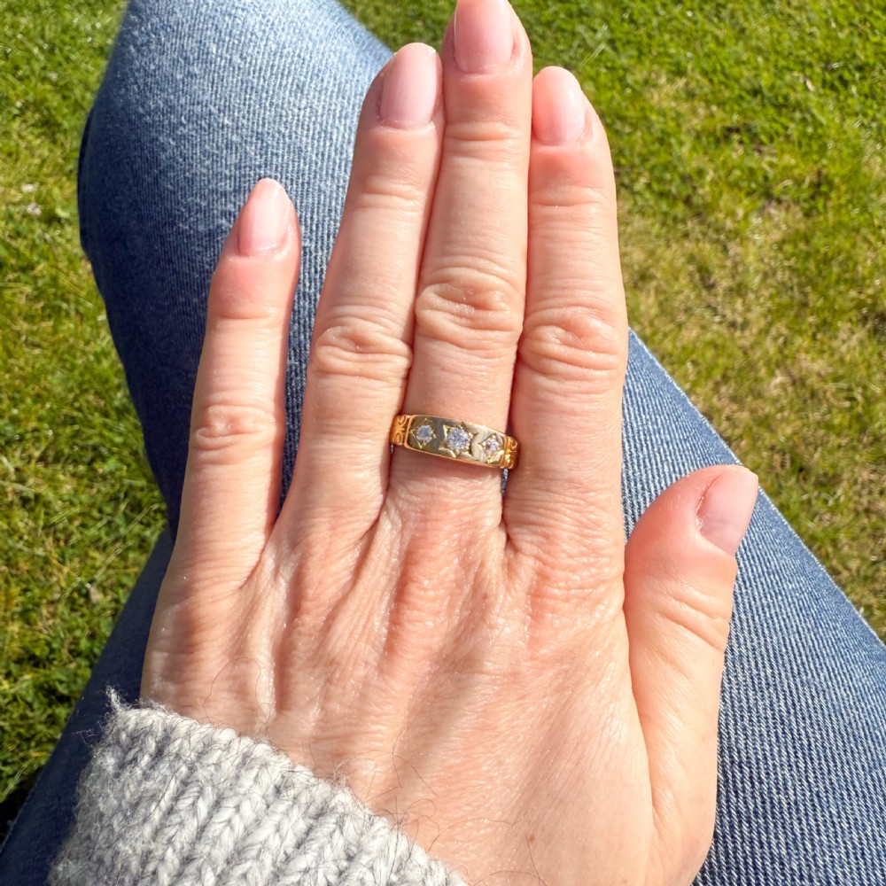 Victorian 0.37 Carat Old Cut Diamond Three Stone Ring, dated 1896 View VII