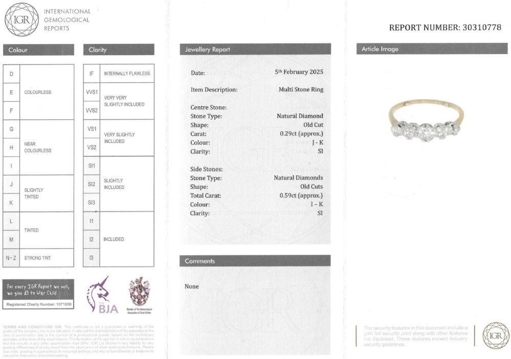 Art Deco 0.88 Carat Old Cut Diamond Five Stone Ring, circa 1925 View VIII