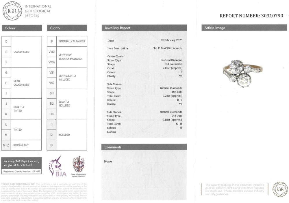 Art Nouveau 2.46 Carat Old Cut Diamond Crossover Ring, circa 1910 View VIII