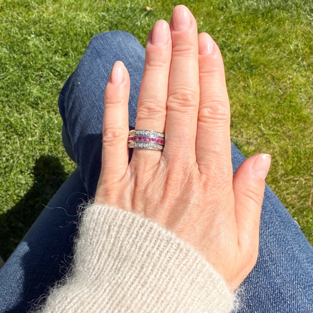 Mid Century Sapphire, Ruby & Diamond Flip Ring, circa 1950 View VIII