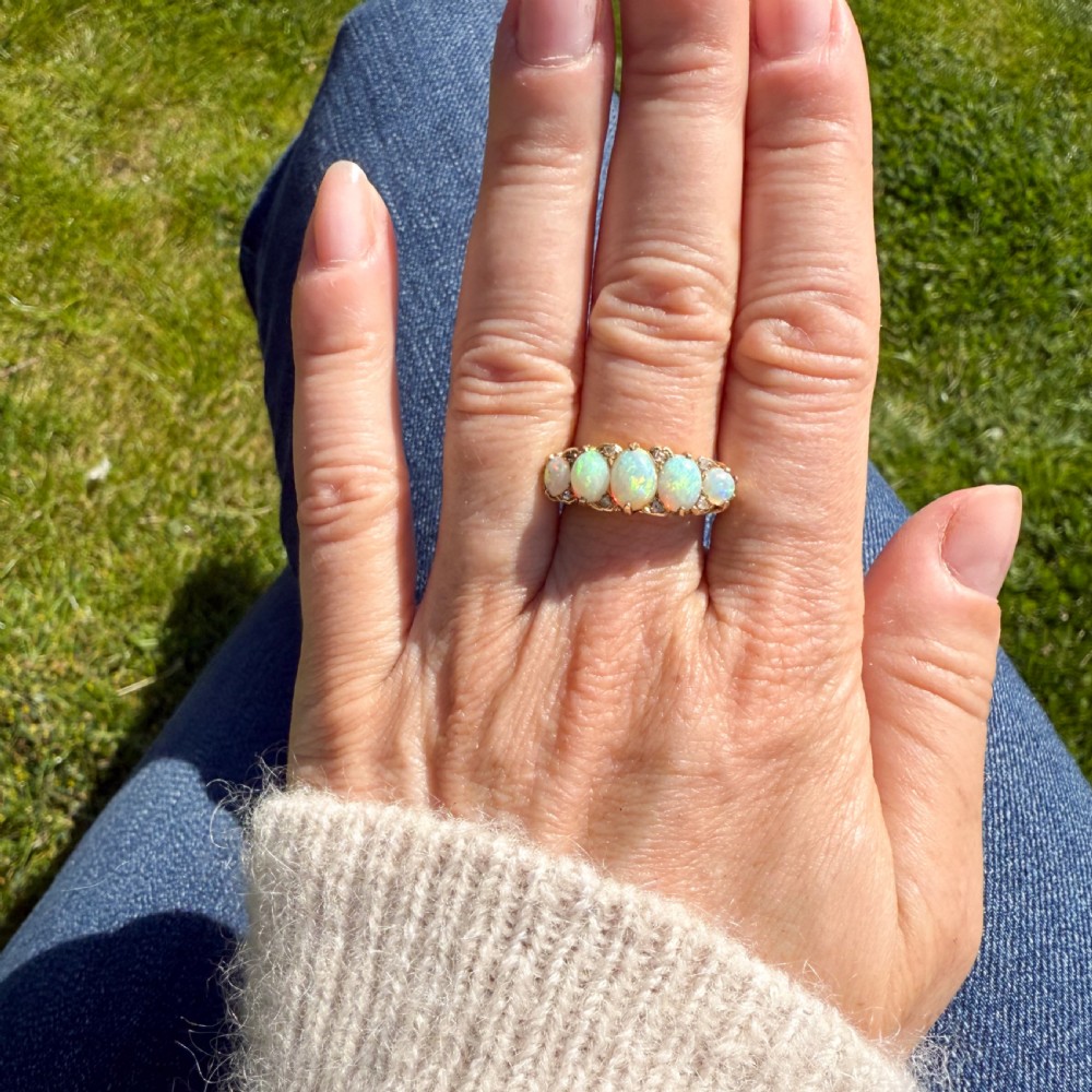 Victorian 1.50 Carat Opal Five Stone Ring, circa 1900 View VI