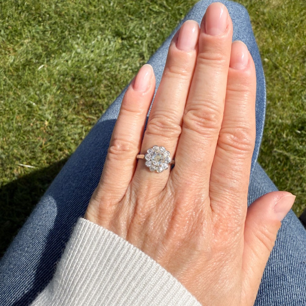 Edwardian 1.35 Carat Old Cut Diamond Cluster Ring, circa 1910 View VII