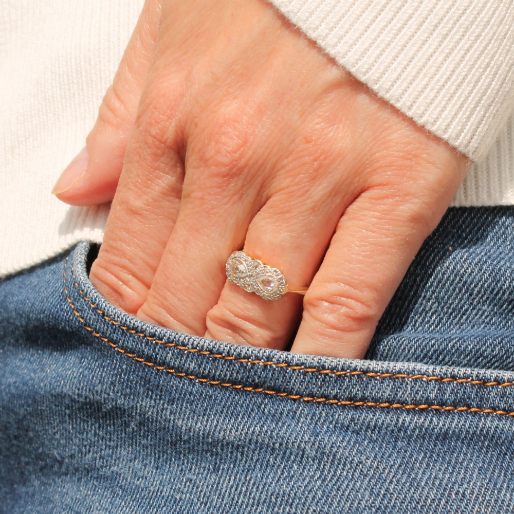 Edwardian 0.70 Carat Double Old Pear Cut Cluster Ring, circa 1910 View II