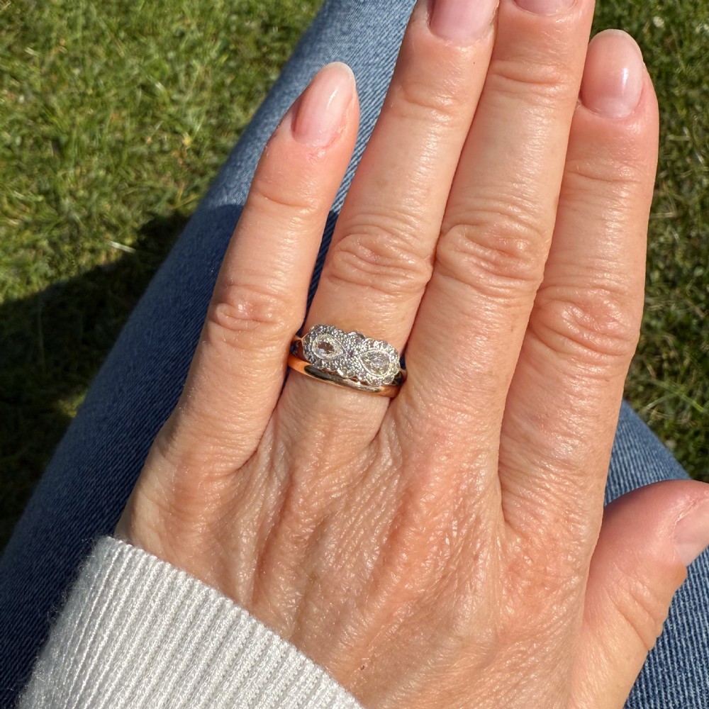 Edwardian 0.70 Carat Double Old Pear Cut Cluster Ring, circa 1910 View VI