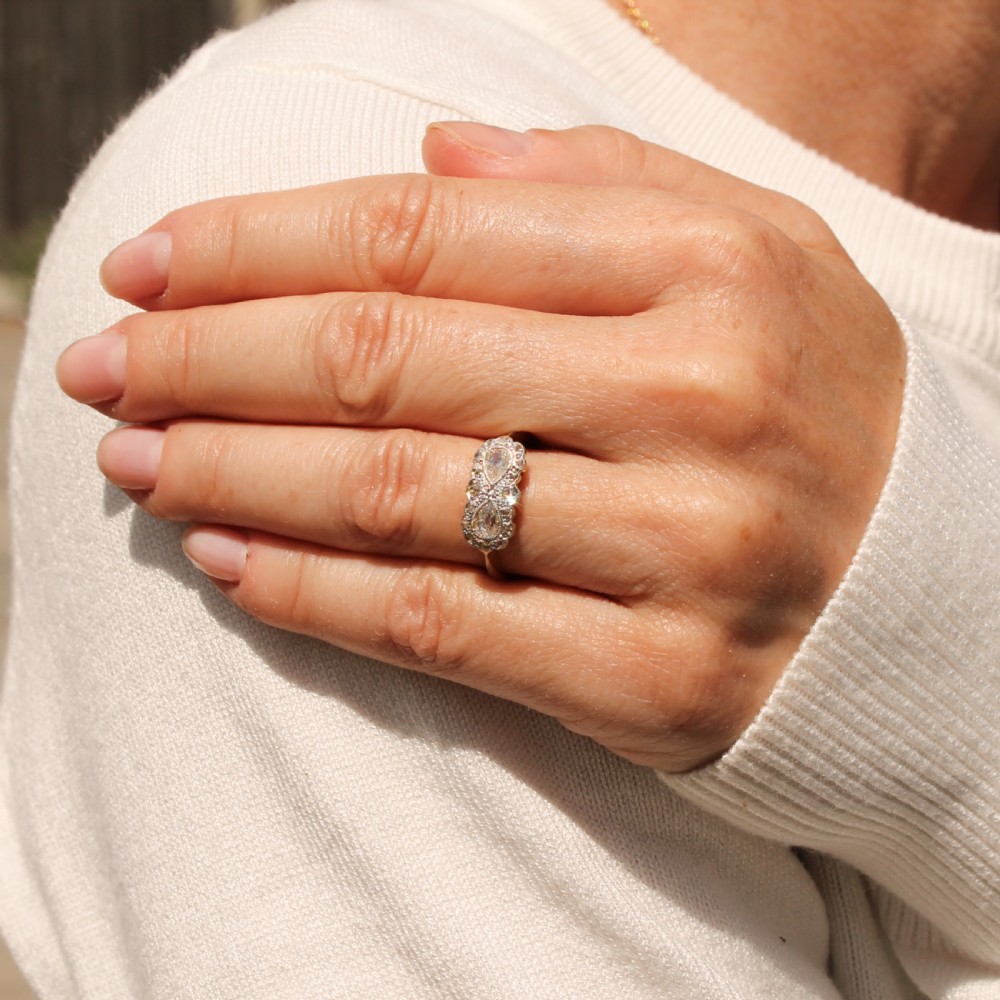 Edwardian 0.70 Carat Double Old Pear Cut Cluster Ring, circa 1910 View VII