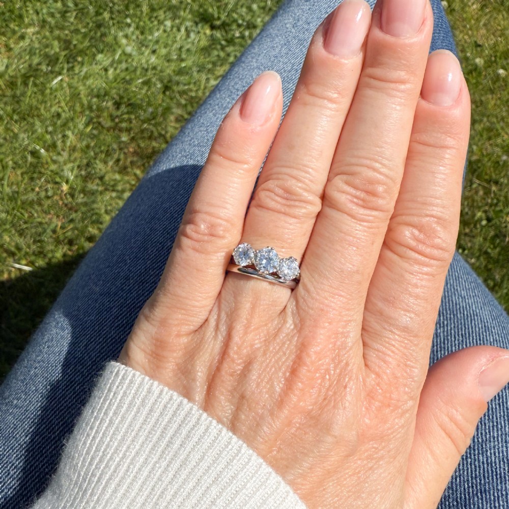 Art Deco 1.61 Carat Old Cut Diamond Three Stone Ring, circa 1930 View VI