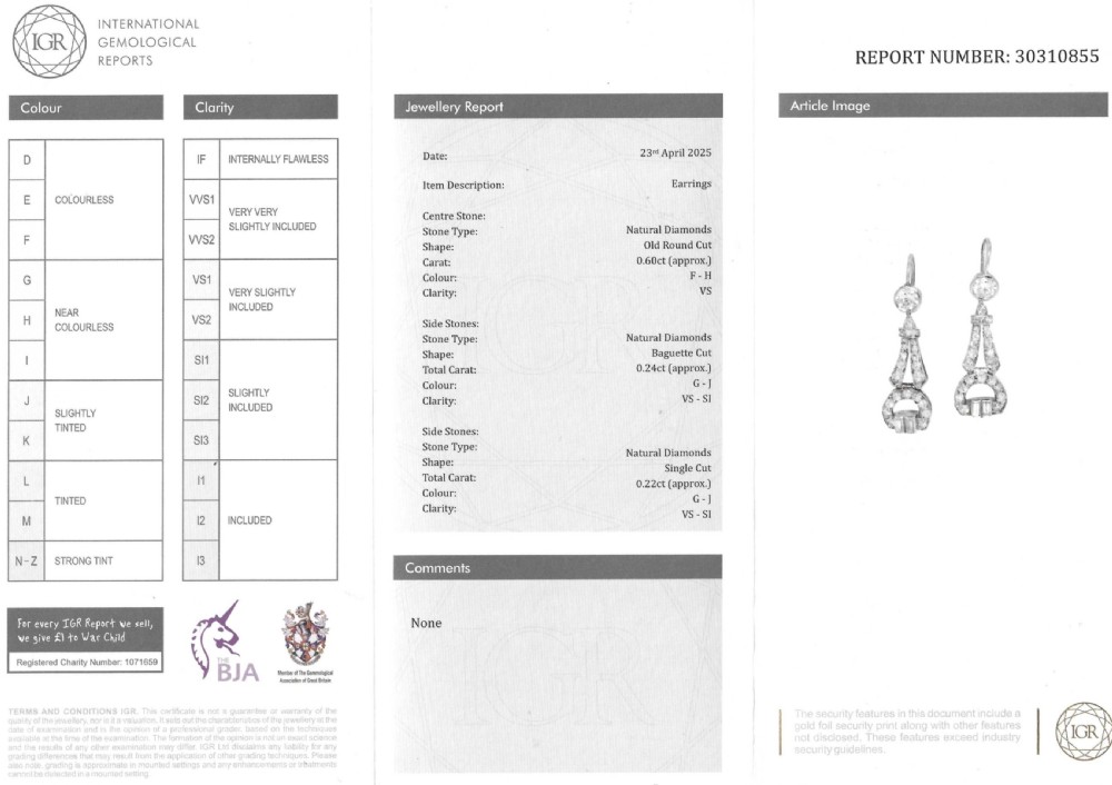 Art Deco 1.06 Carat Diamond Drop Earrings, circa 1920 View VII
