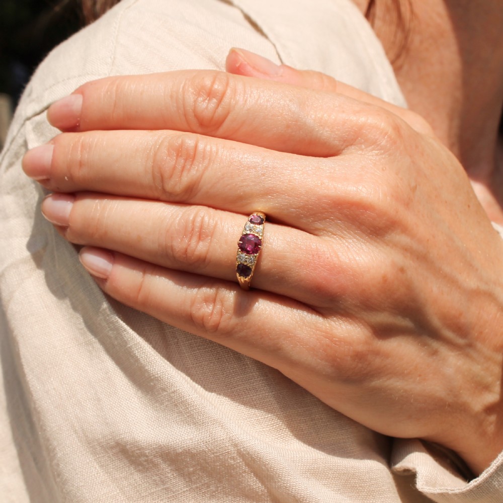 Victorian 0.91 Carat Ruby Three Stone Ring, circa 1900 View VI