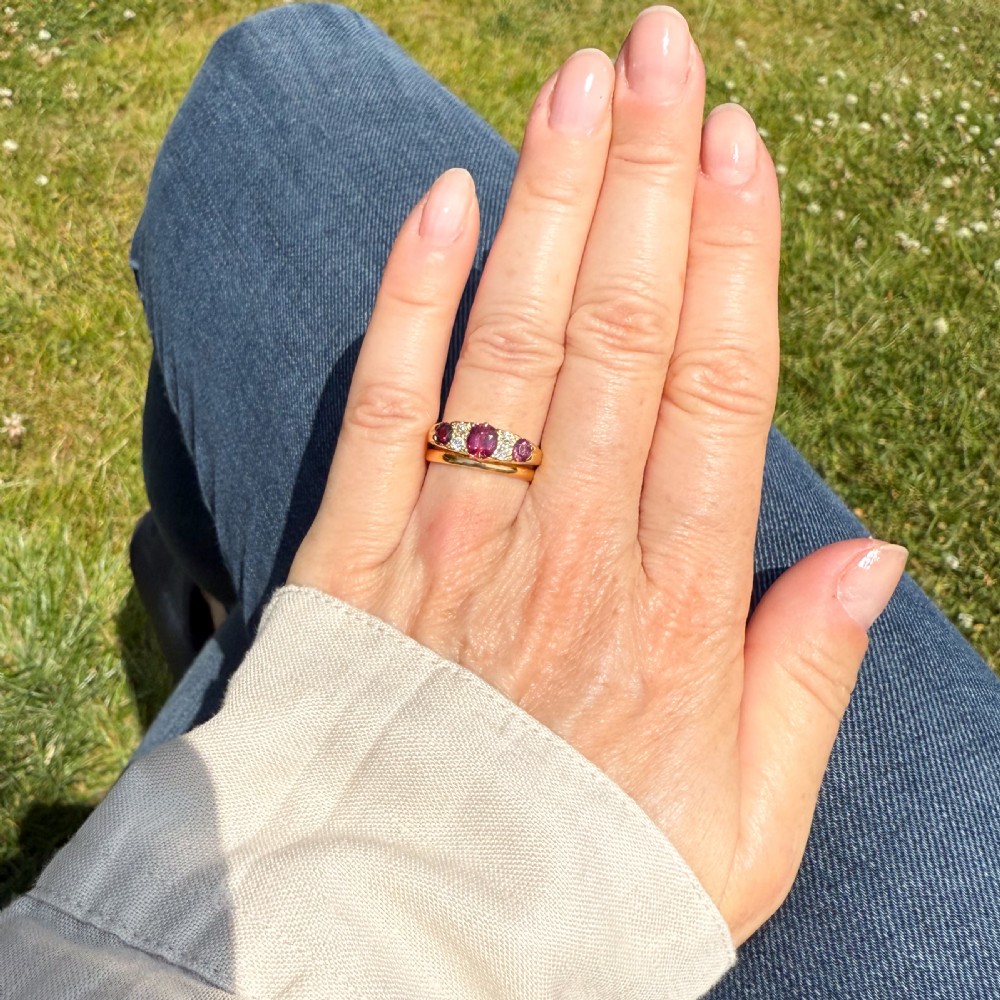 Victorian 0.91 Carat Ruby Three Stone Ring, circa 1900 View VII